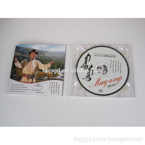 4 Panels CD Digipak, 750gsm cardbpard paper, Clear CD tray, UV Spots, Matt Lamination, 20 pages booklet, Shrink wrapping